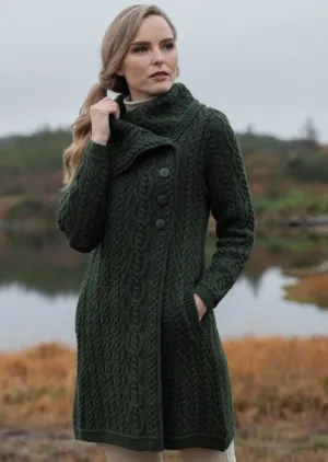 Aran Crafts Chunky Collar Coat | Green