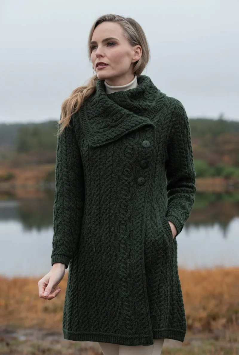 Aran Crafts Chunky Collar Coat | Green