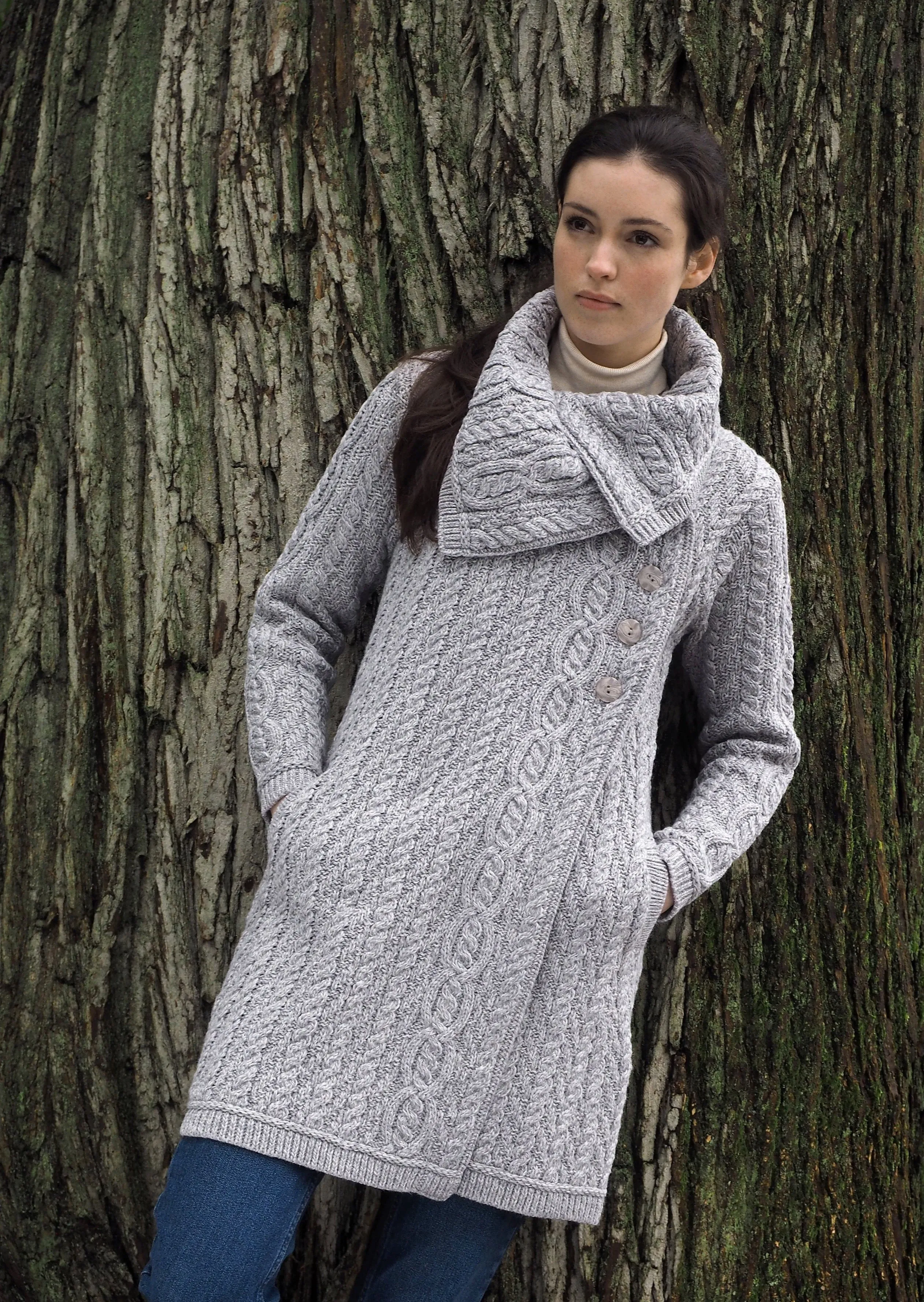 Aran Crafts Chunky Collar Coat | Grey