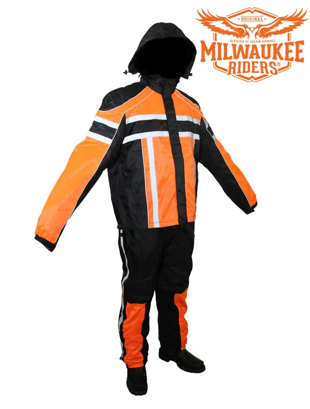 Black/Orange Textile Two-Piece Rain Suit By Dream Apparel®