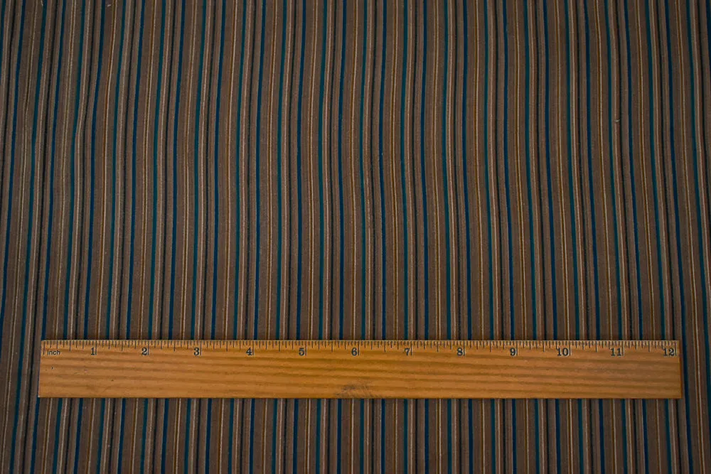 Brown-Blue-Multi Polyester Stripe Printed Corduroy Woven Fabric