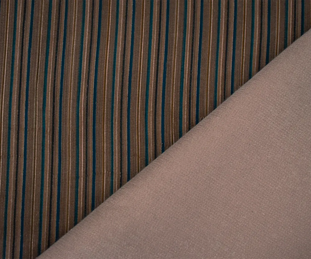 Brown-Blue-Multi Polyester Stripe Printed Corduroy Woven Fabric