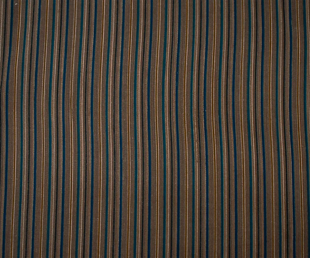 Brown-Blue-Multi Polyester Stripe Printed Corduroy Woven Fabric