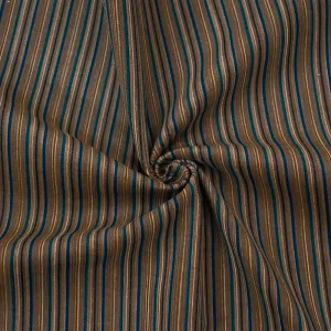 Brown-Blue-Multi Polyester Stripe Printed Corduroy Woven Fabric