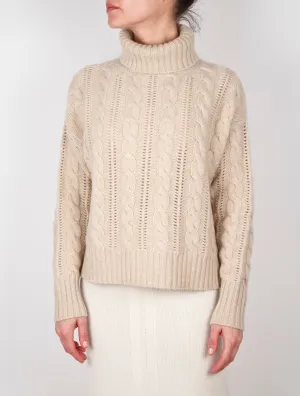 Cable Knit Polo Neck Cashmere Sweater