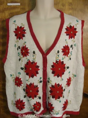 Cheap Big Size Poinsettia Themed Xmas Sweater Vest