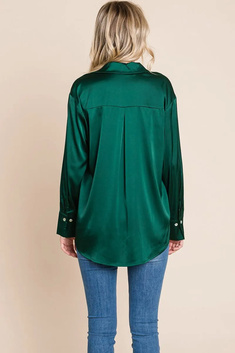 Collared Satin Button Down Blouse Shirts