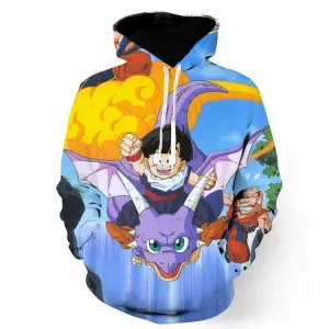 DBZ Cute Gohan Ride Icarus Dinosaur Krillin Funny Design Style Hoodie