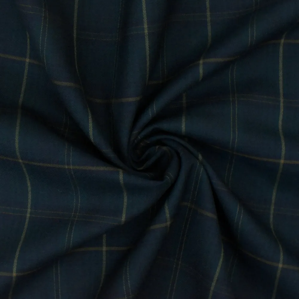 Deep Green-Orange-Multi Plaid Wool Polyester Woven Suiting Fabric