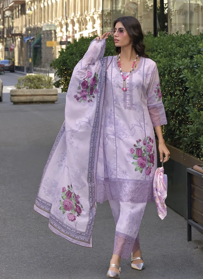 Digital Print Cotton Straight Salwar Suit with Embroidery Work