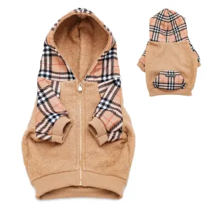 Frenchie Dog Hoodie - Tan Tartan