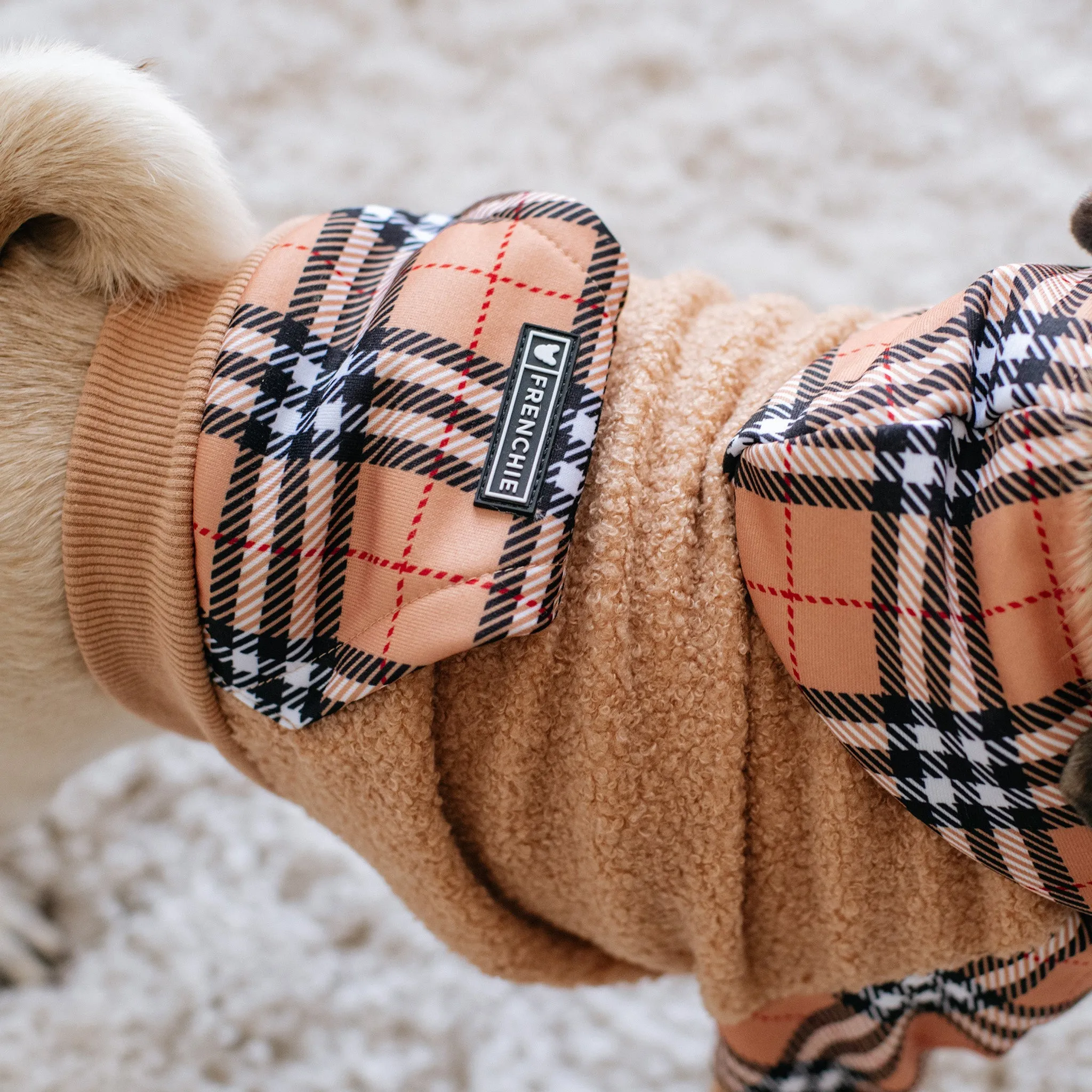 Frenchie Dog Hoodie - Tan Tartan