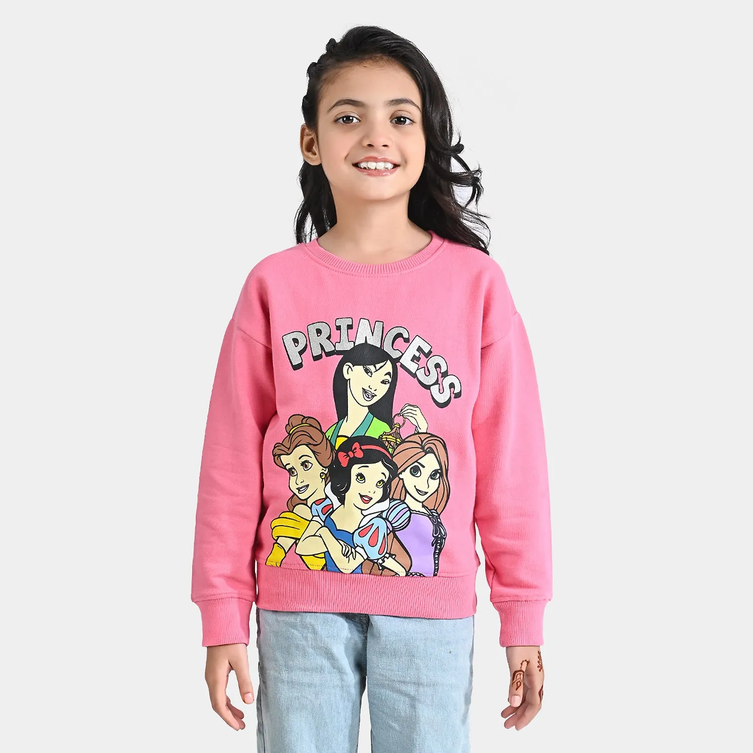 Girls Cotton Terry Sweatshirt Princess-Pink