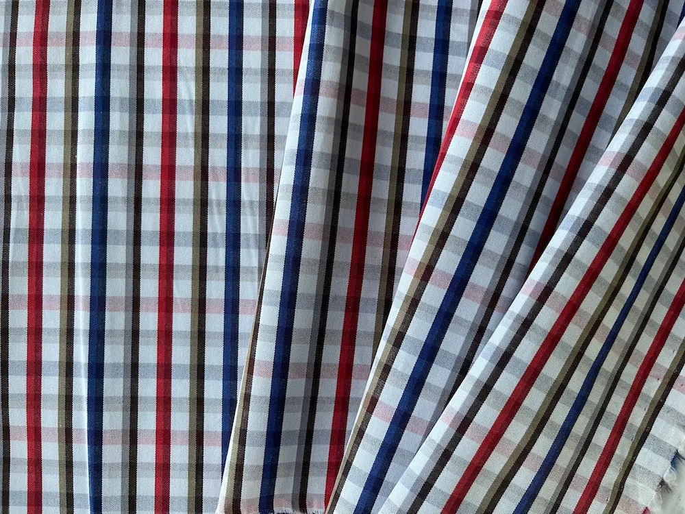 Handsome Cherry, Smoke, Royal & Oak Check 2-ply Cotton Shirting (Made in Italy)