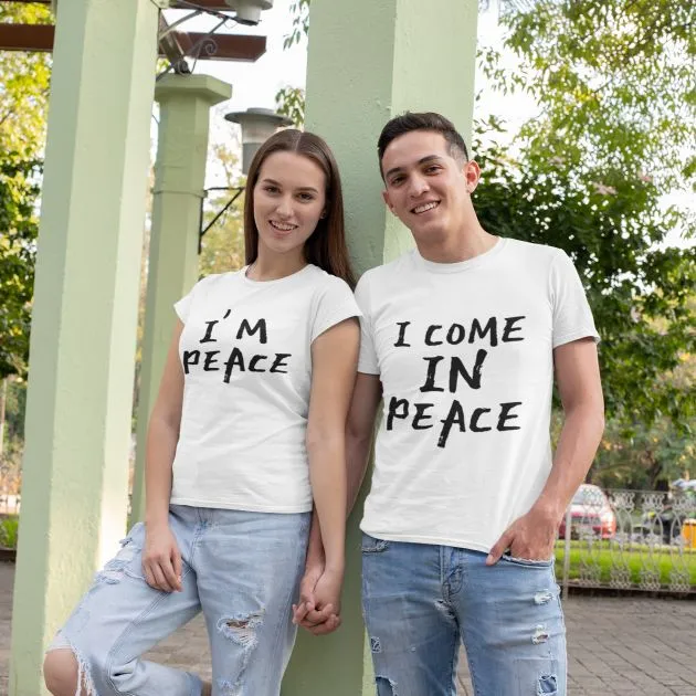 I Come in Peace & I'm Peace Humorous Matching Outfits Set for Couples