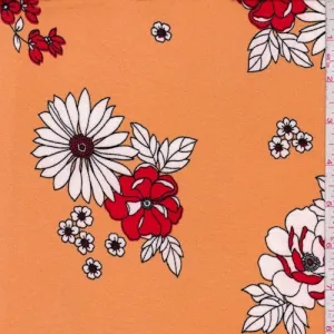 Light Orange Sketch Floral Double Brushed Jersey Knit Fabric