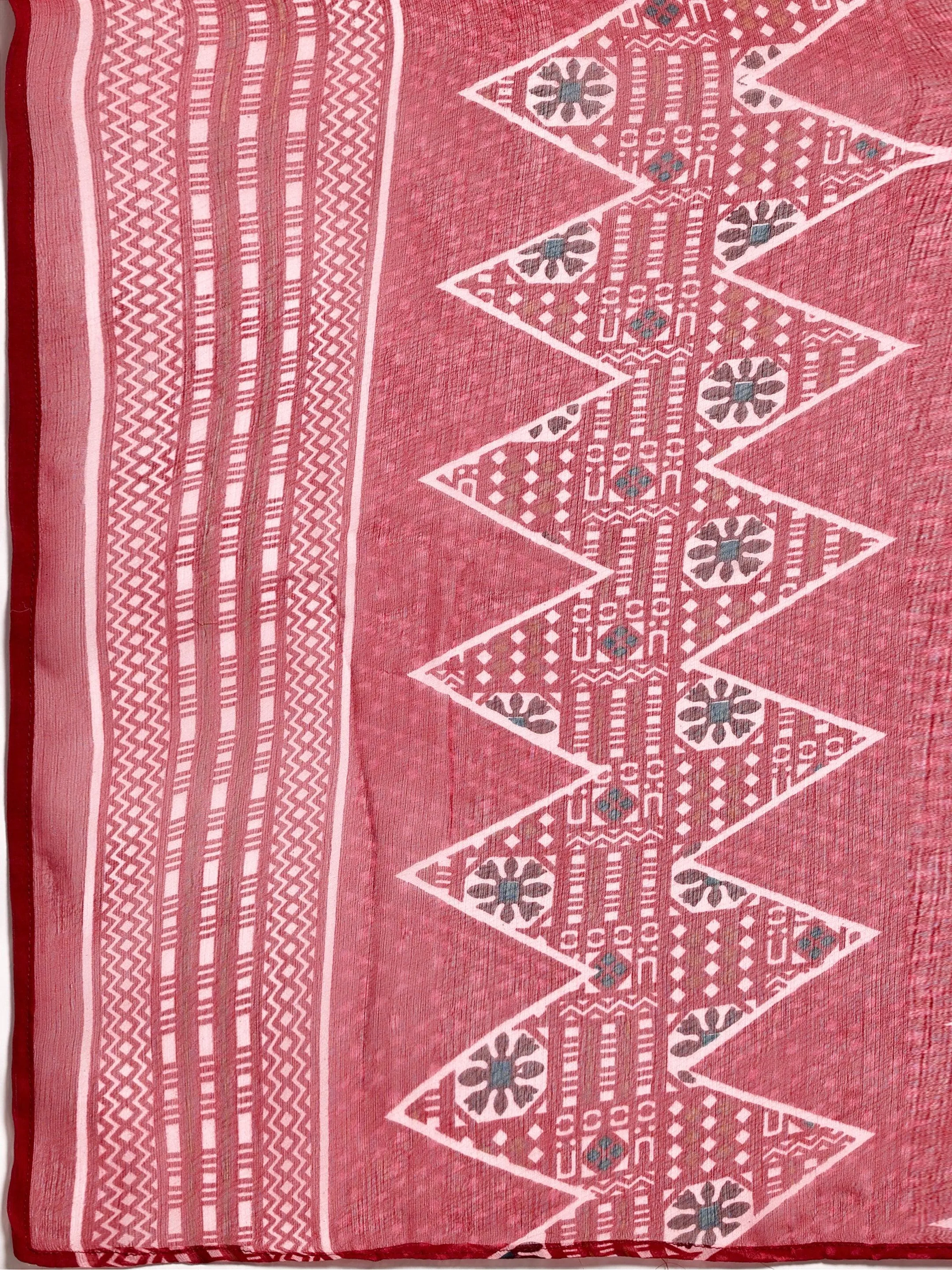 Maroon Printed Silk Blend A-Line Kurta With Palazzos & Dupatta