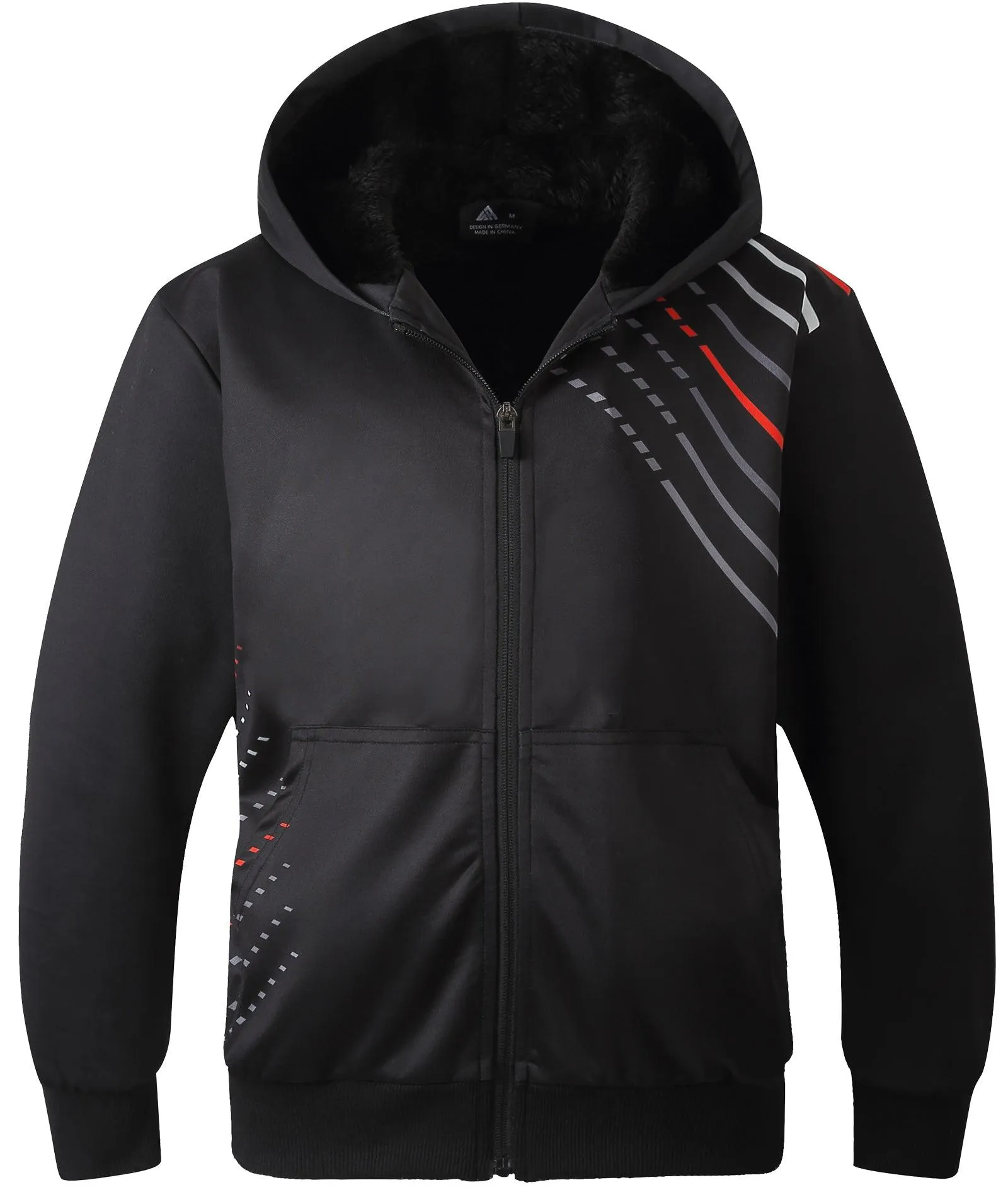 Men's Black Full Zip Up Fleece Hoodie-ZPK006370