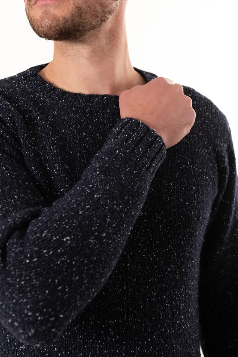 Mens Chunky Crew Neck Jumper - Blue John Navy