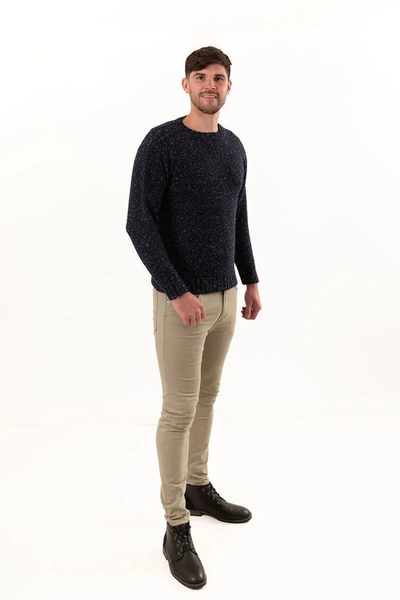 Mens Chunky Crew Neck Jumper - Blue John Navy