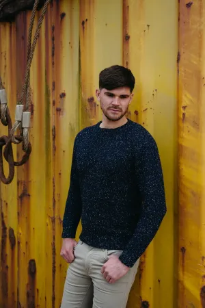 Mens Chunky Crew Neck Jumper - Blue John Navy