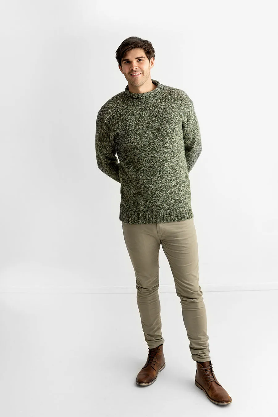 Mens Chunky Roll Neck Jumper - Forest