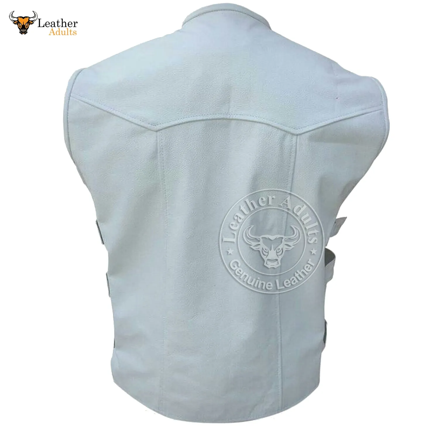 Mens White Leather Vest Biker Rider Motorbike Motorcycle Waistcoat Club SWAT Vest