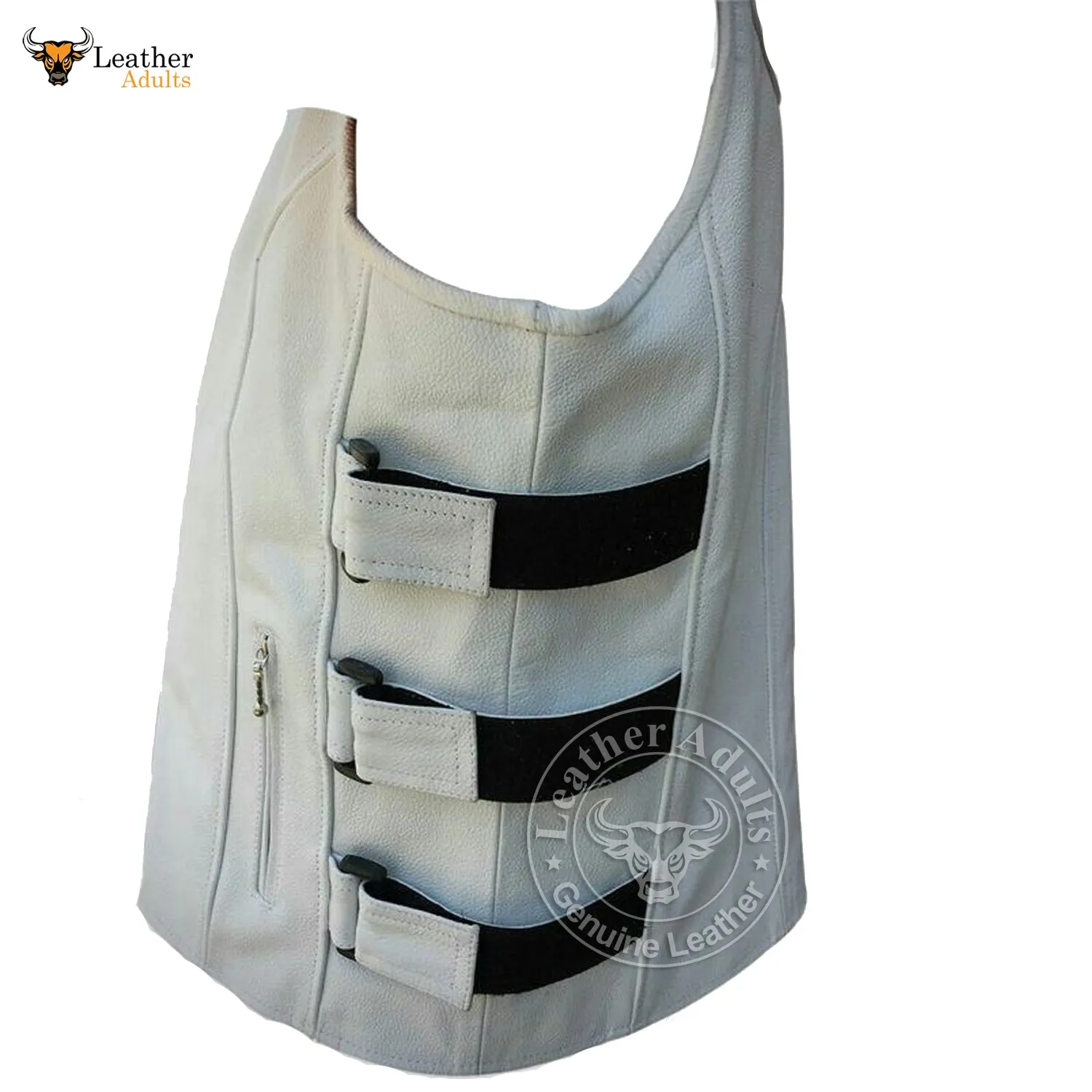 Mens White Leather Vest Biker Rider Motorbike Motorcycle Waistcoat Club SWAT Vest