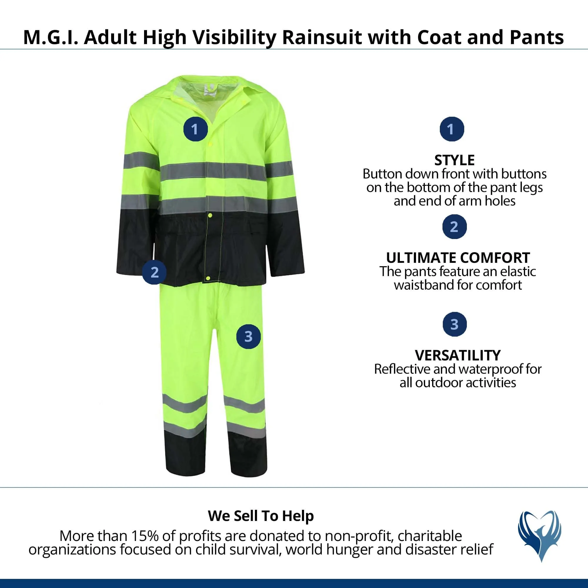 M.G.I. Adult High Visibility Rainsuit with Coat and Pants