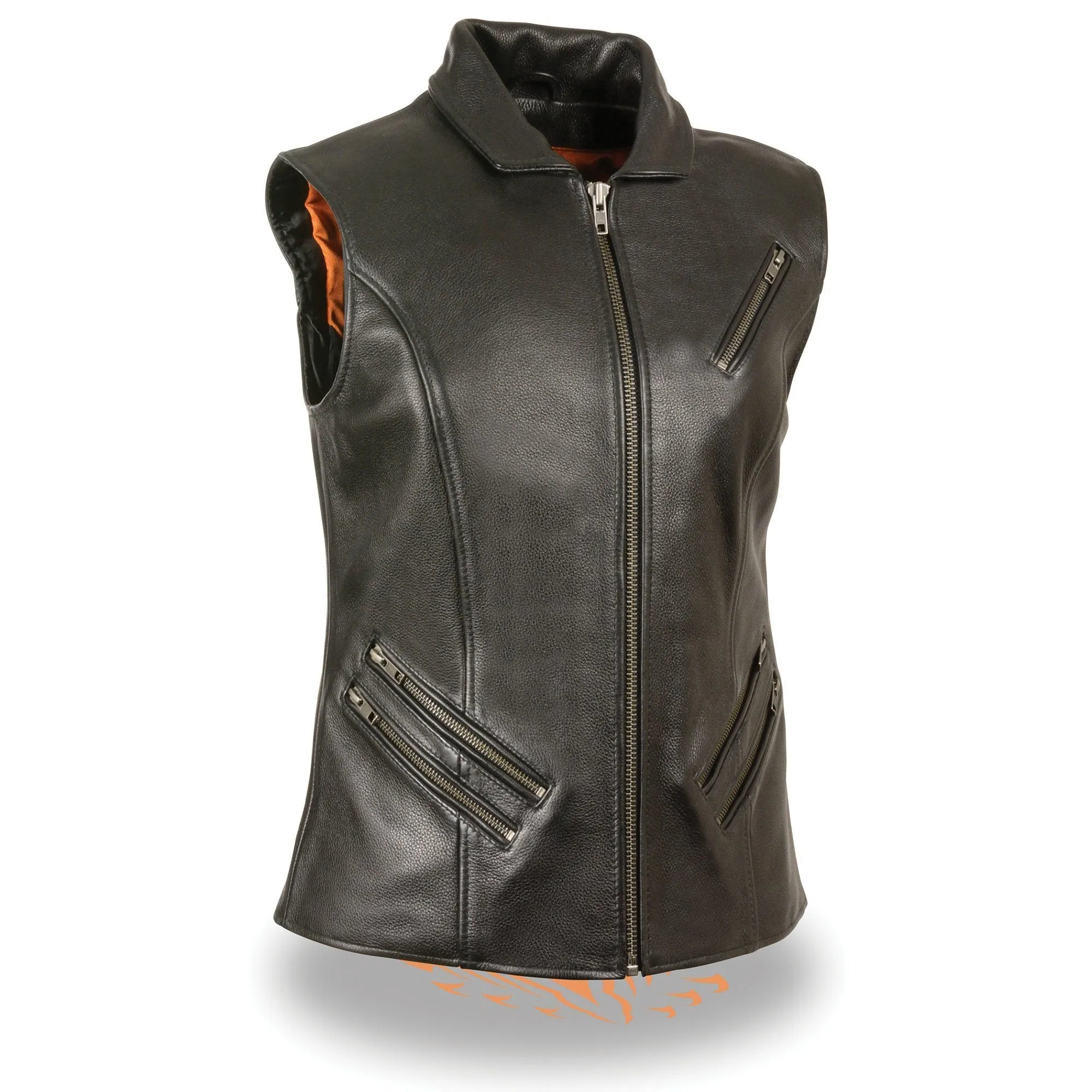 Milwaukee Leather MLL4520 Women’s Black Shirt Collar Motorcycle Rider Vest w/ 4 Front Lower Pockets