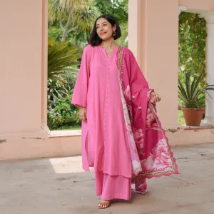 Pink Cotton Schiffli Suit Set