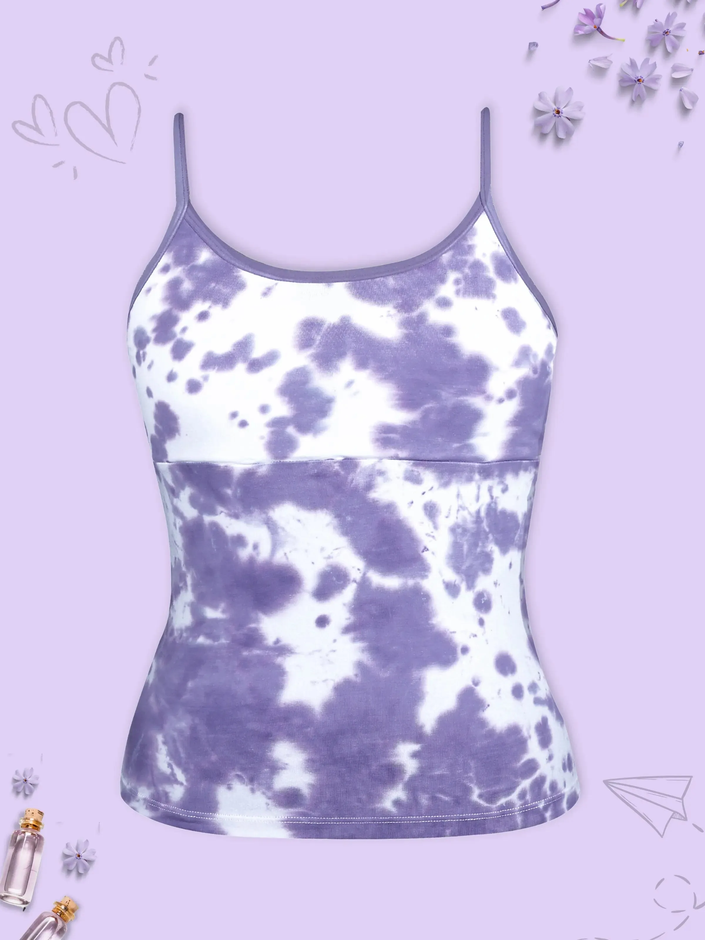 PURPLE TIE DYE HIGH COVERAGE COTTON PADDED CAMISOLE BRA | ADJUSTABLE STRAP