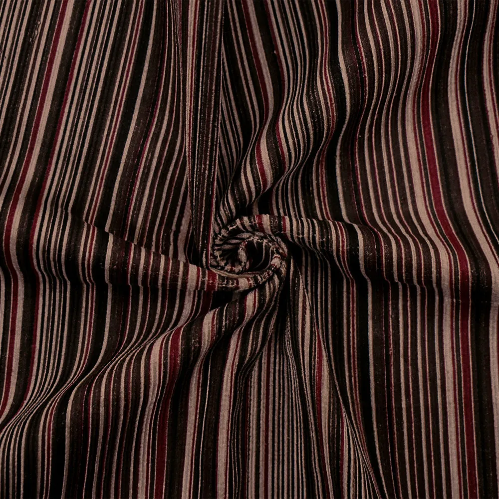 Red-Black-Brown Polyester Stripe Printed Corduroy Woven Fabric