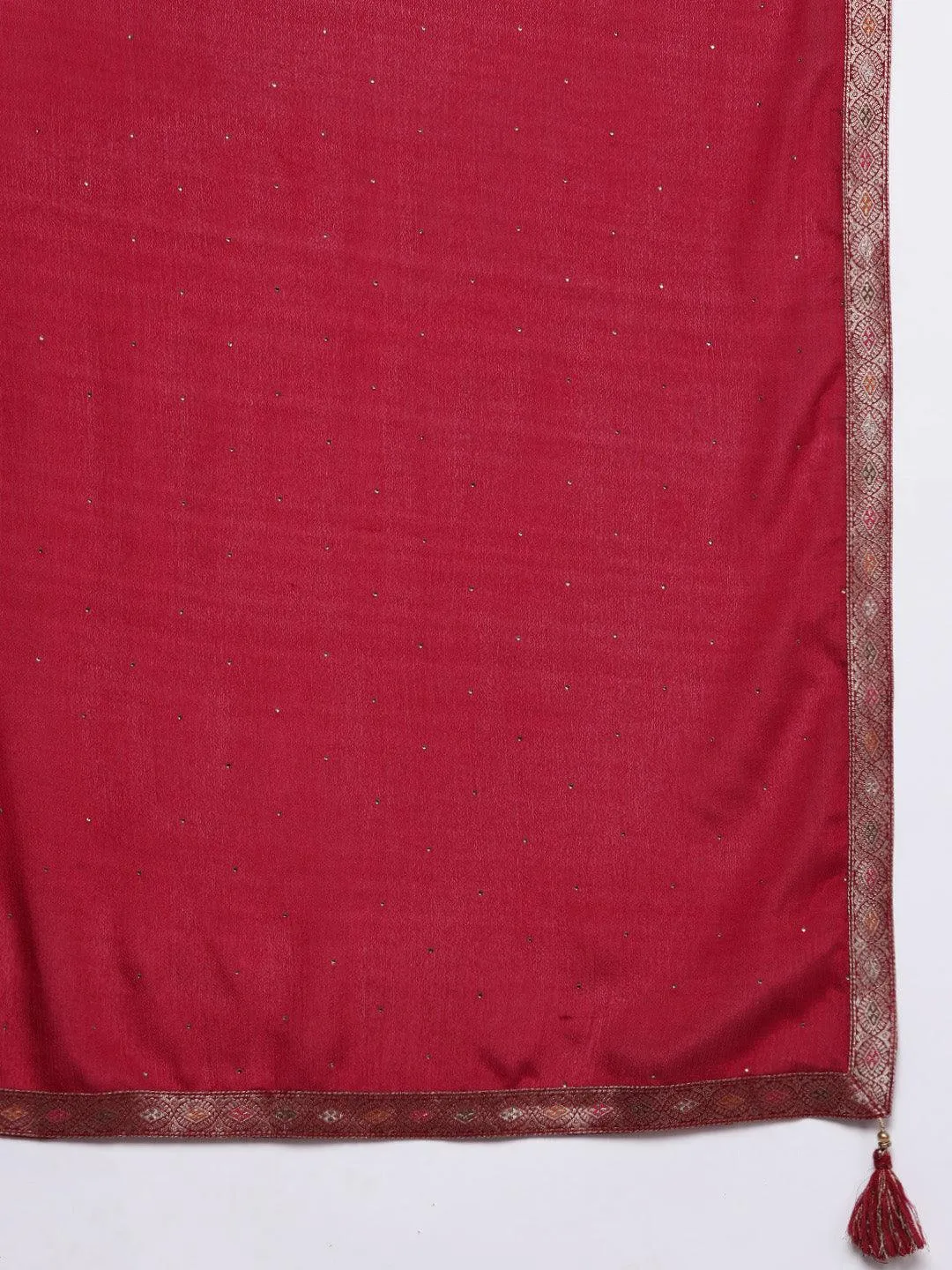 Red Woven Design Silk Blend Straight Suit With Dupatta