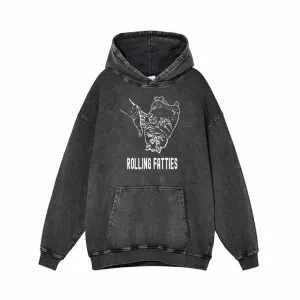 Rolling Fatties Cute Cat Vintage Washed Hoodie