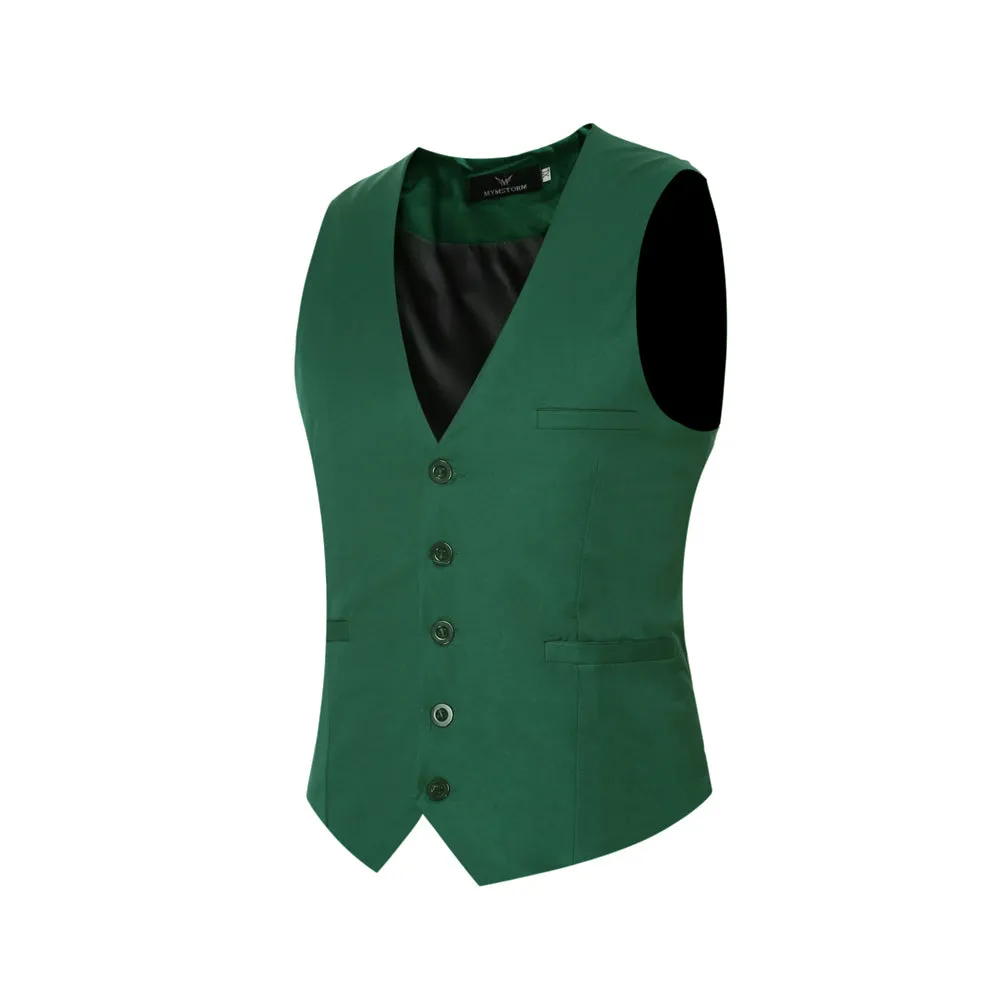 Slim Fit Solid Color Fashion Vest Green