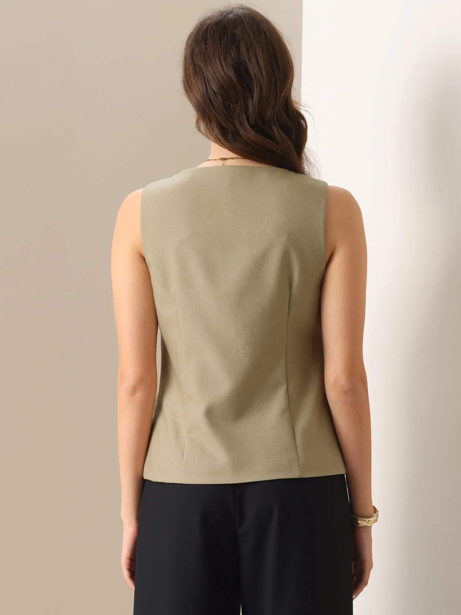 Sqaure Neck Button Down Waistcoat Office Vest