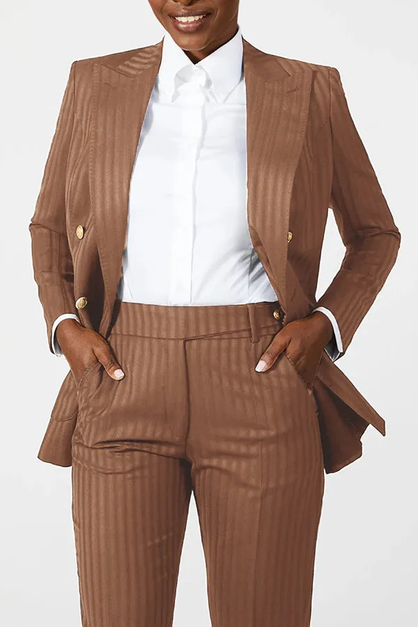 Stylish Notched Long Sleeve Lapel Blazer & Pants Set