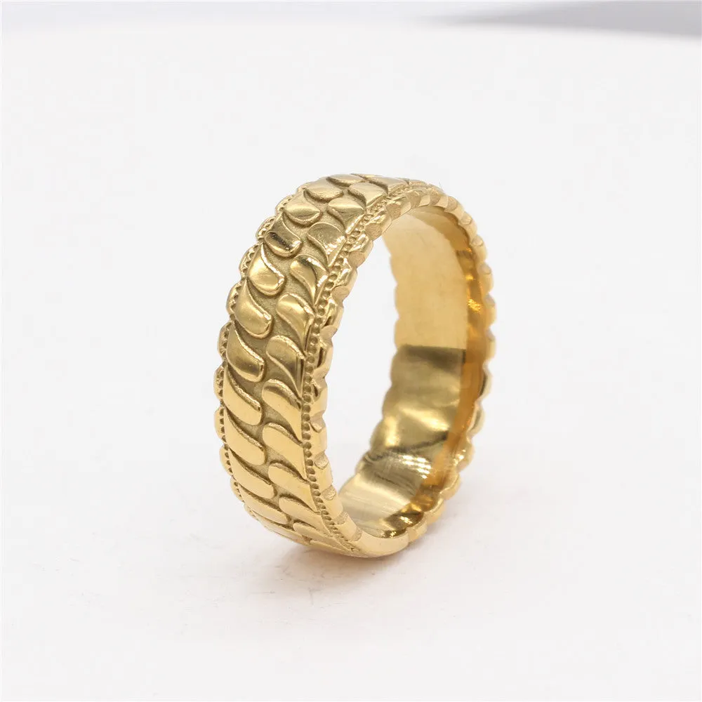 Stylish Striped Vintage Titanium Steel Ring for Men and Women