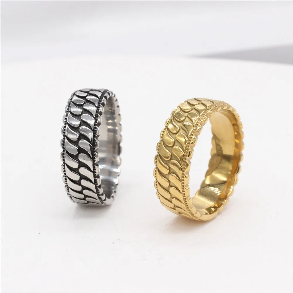 Stylish Striped Vintage Titanium Steel Ring for Men and Women