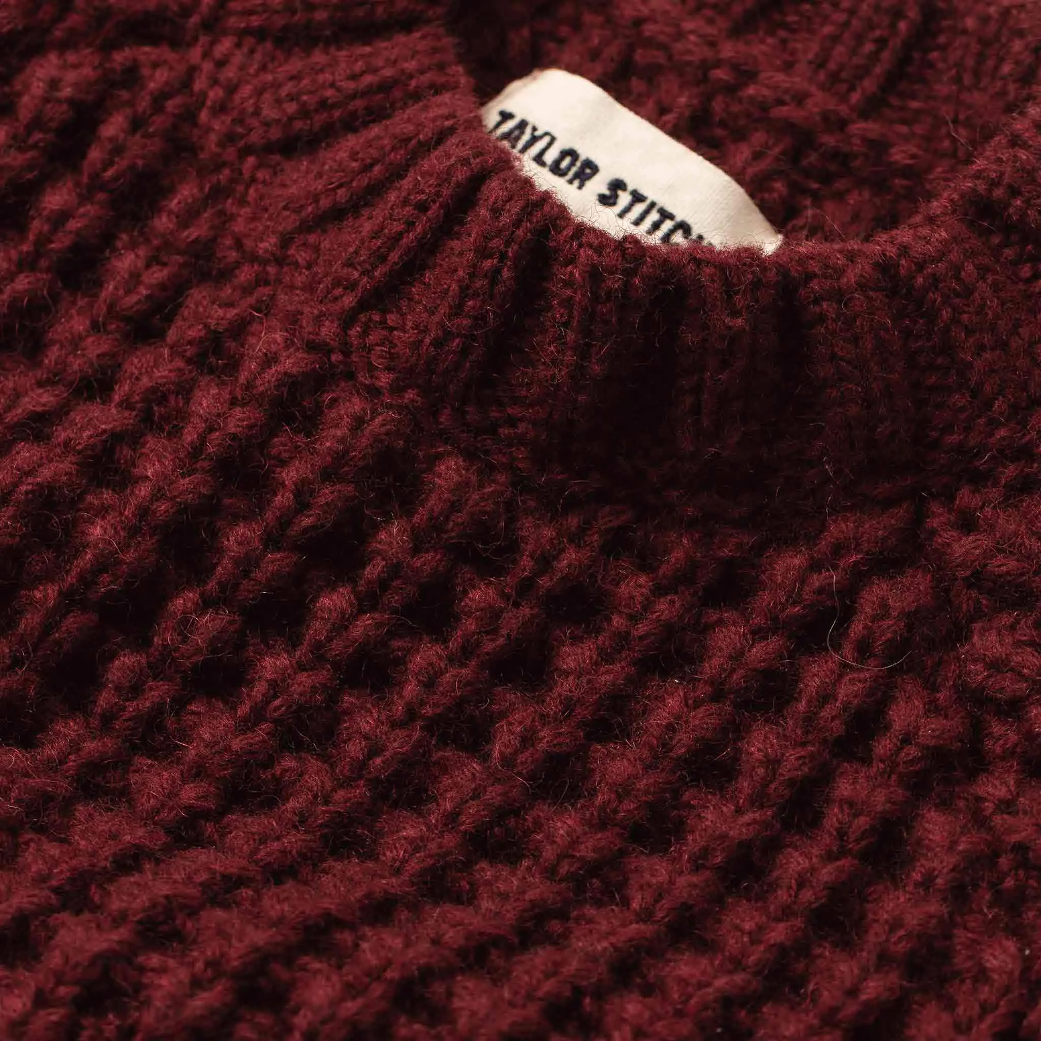 The Fisherman Sweater in Maroon Waffle