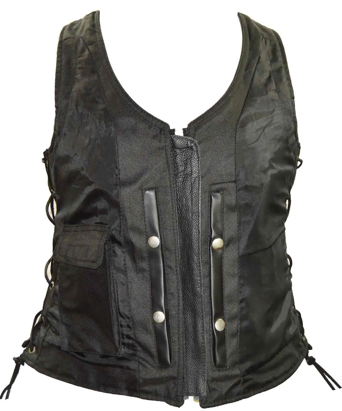 Vance Leather VL1029 Ladies Lace Side Zipper Vest with Zippered Pockets Assorted top stitching colors