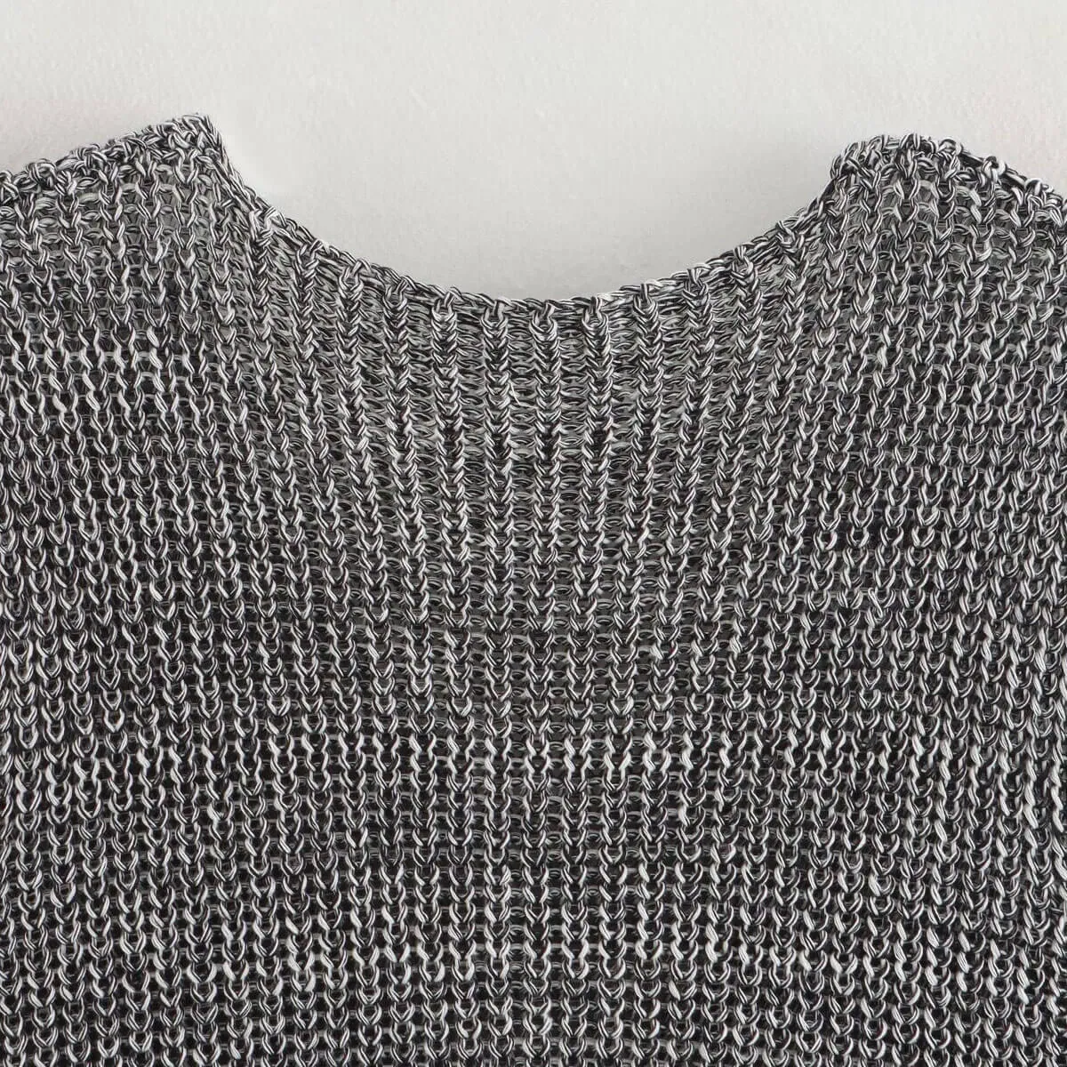 Vintage Style V Neck Button Down Cropped Texture Marl Knit Vest