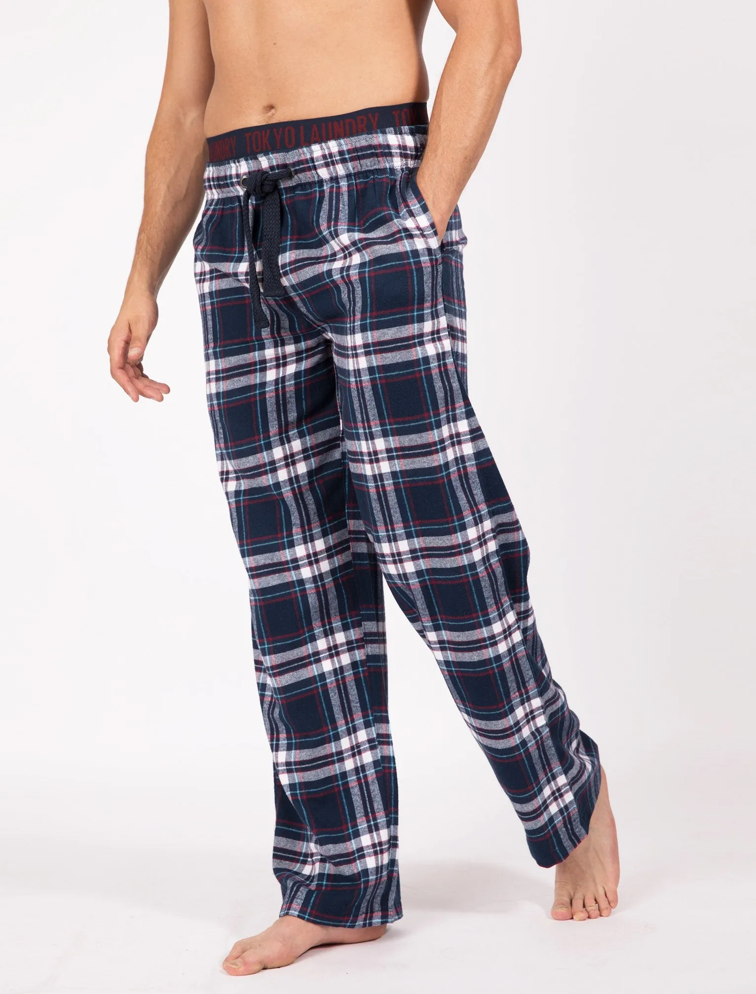 Zermatt Brushed Flannel Checked Lounge Pants in Black Iris - Tokyo Laundry