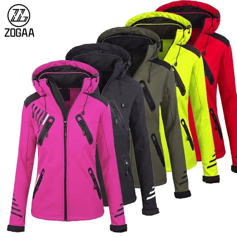 ZOGAA Women's Waterproof Jacket Outdoor Mountaineering Zipper Jacket Sports Softshell Jackets